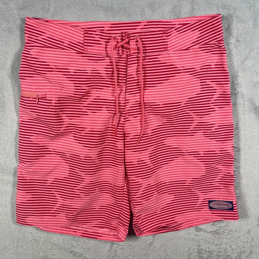 Vineyard Vines Board Shorts Mens 32 Pink Striped Shark Print Swim Trunks 1M2023